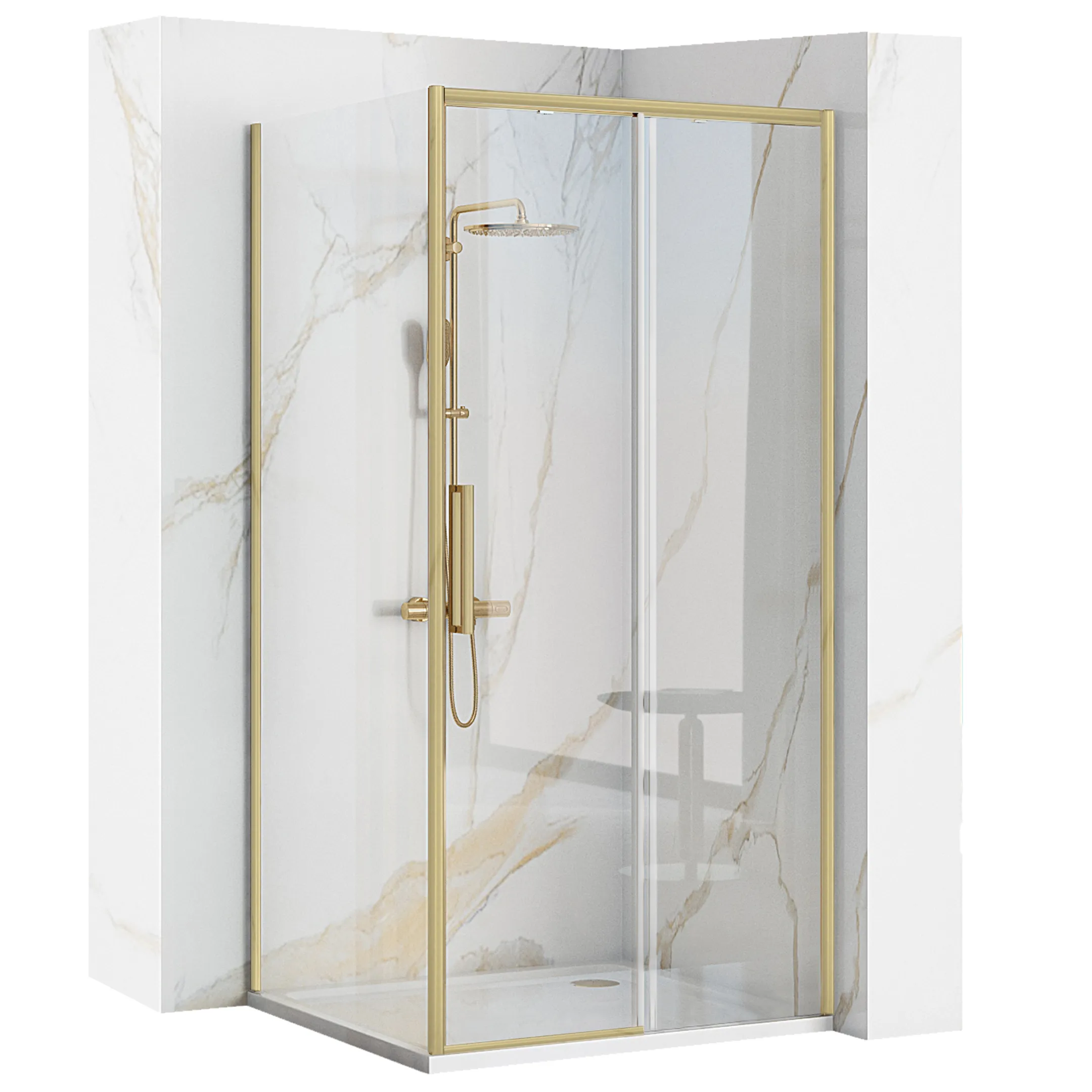 Cabine de duș - Cabină de duș culisantă de colț mărime 120x100 cm culoare auriu periat sticlă securizată de 6 mm model Rapid Slide Gold Brush