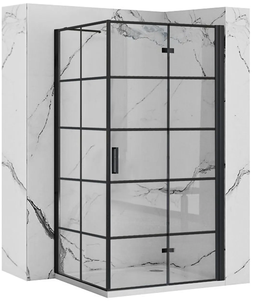 Cabine de duș - Cabină de duș pliabilă de colț mărime 90x80 finisaj negru mat sticlă securizată de 6 mm model Molier Black