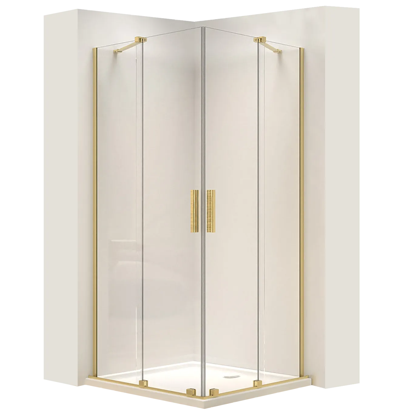 Cabină de duș culisantă de colț mărime 90x90 cm finisaj auriu periat sticlă securizată de 6 mm model Montana Double Gold Brush