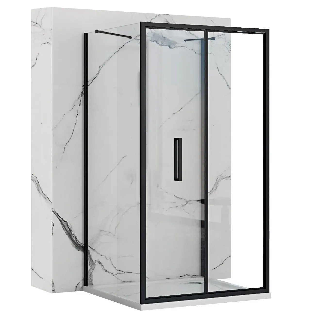DUȘ - Cabină duș pliabilă de perete mărime 80x80 cm finisaj negru mat sticlă securizată de 6 mm model Rapid Fold Black