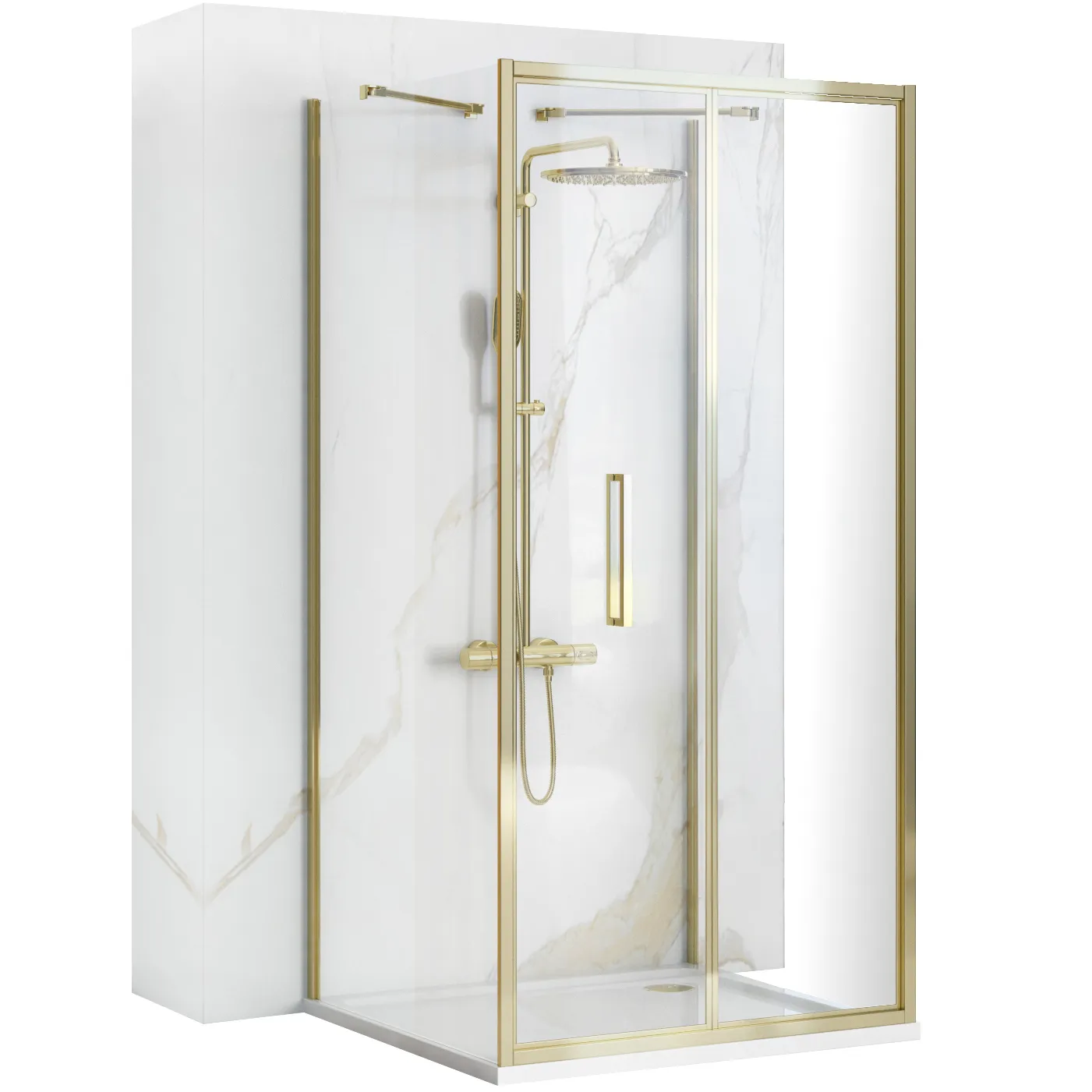 DUȘ - Cabină duș pliabilă de perete mărime 80x80 cm culoare auriu lucios sticlă securizată de 6 mm model Rapid Fold Gold