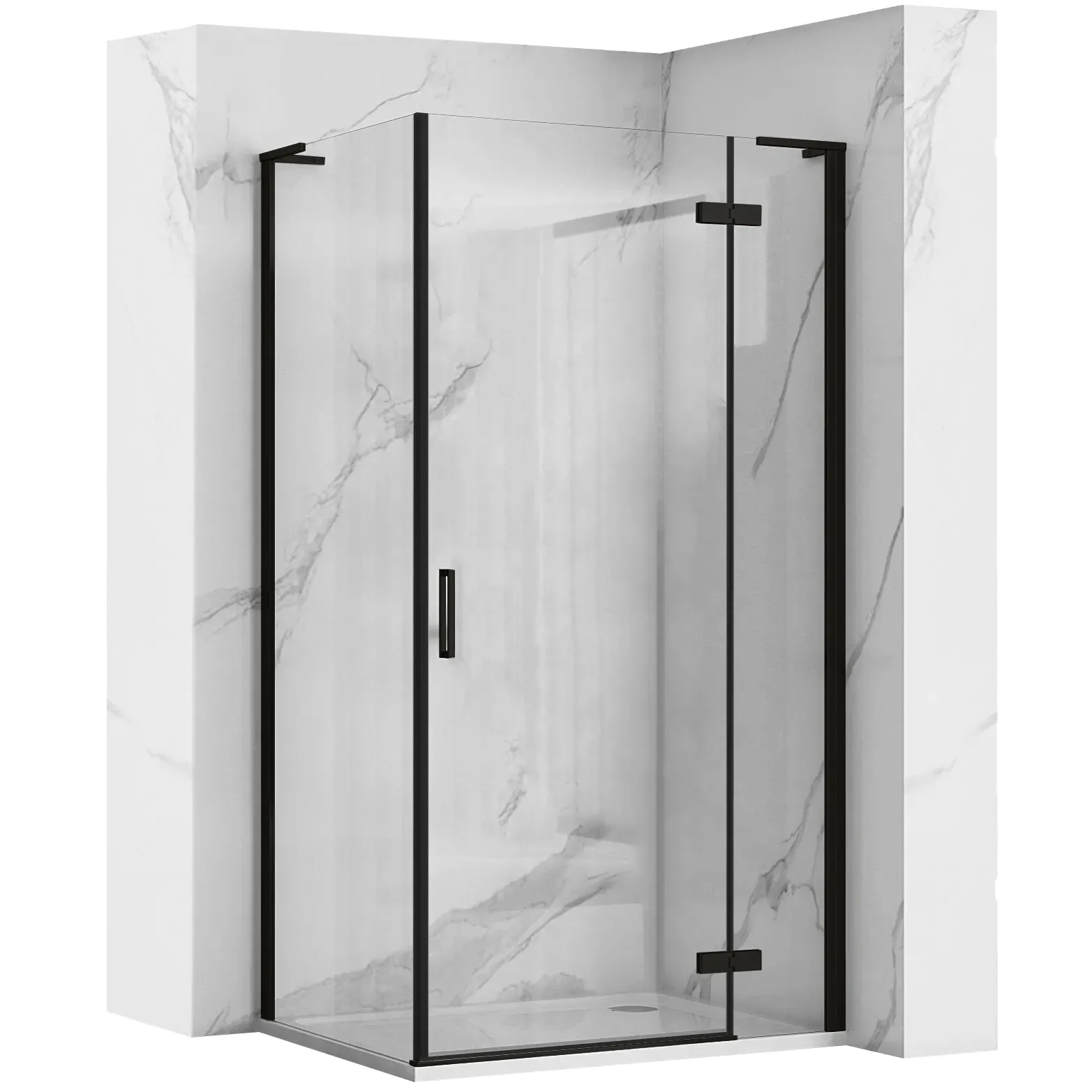 Cabină de duș batantă de colț mărime 90x90 cm culoare negru mat sticlă securizată de 6 mm model Hugo Black Matt
