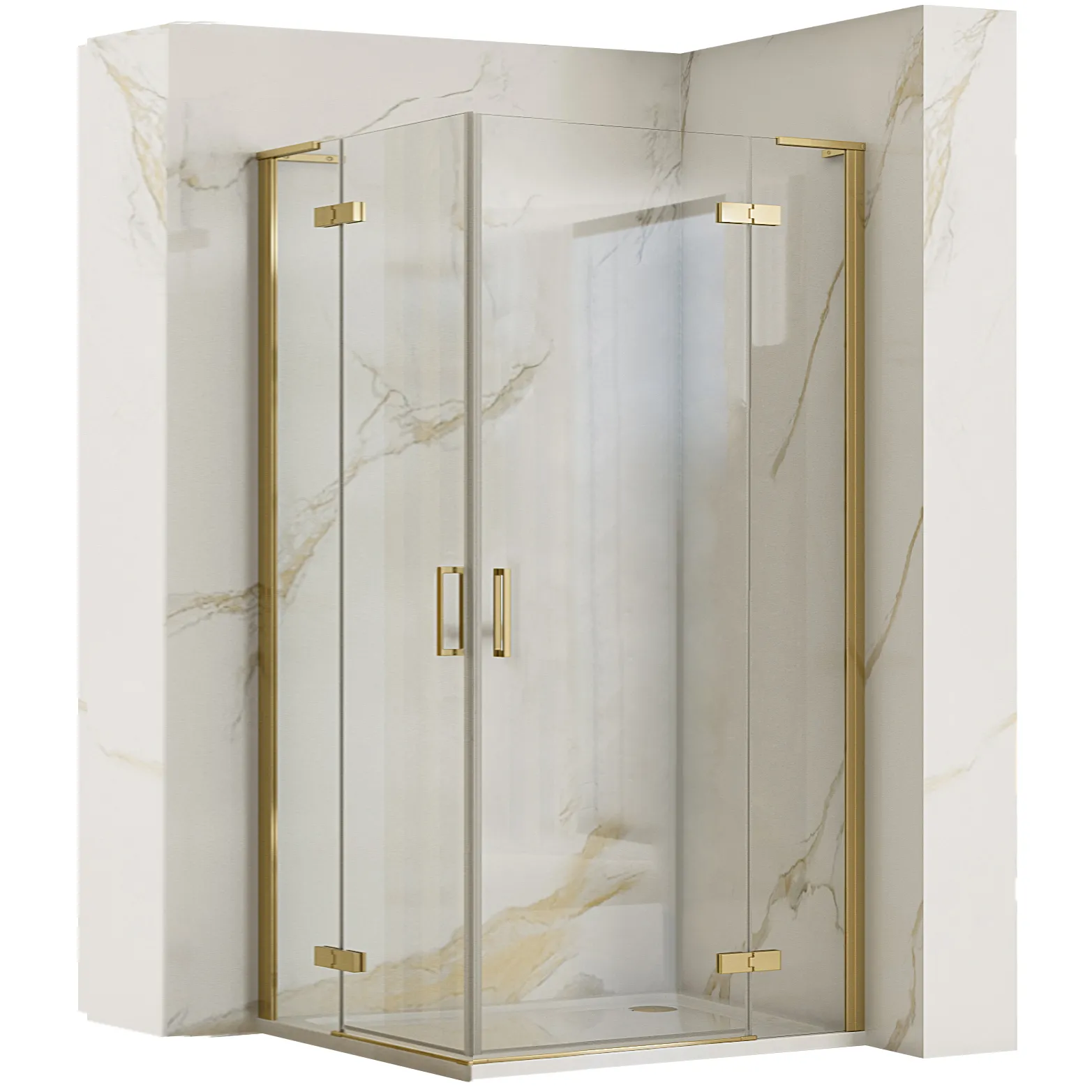 Cabine de duș - Cabină de duș batantă de colț mărime 100x100 culoare auriu periat sticlă securizată de 6 mm model Hugo Double Gold Brush
