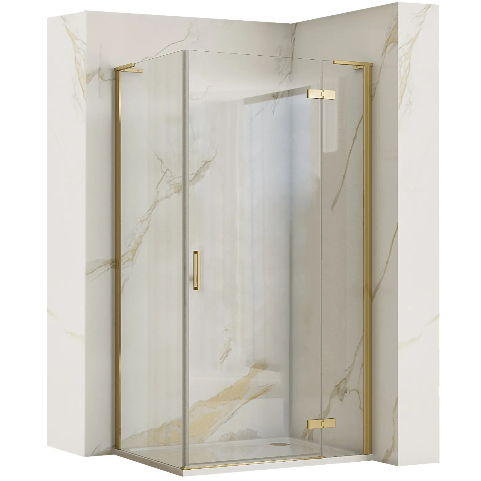 Cabină duș batantă de colț mărime 80x80 cm culoare auriu periat sticlă securizată de 6 mm model Hugo Gold Brush