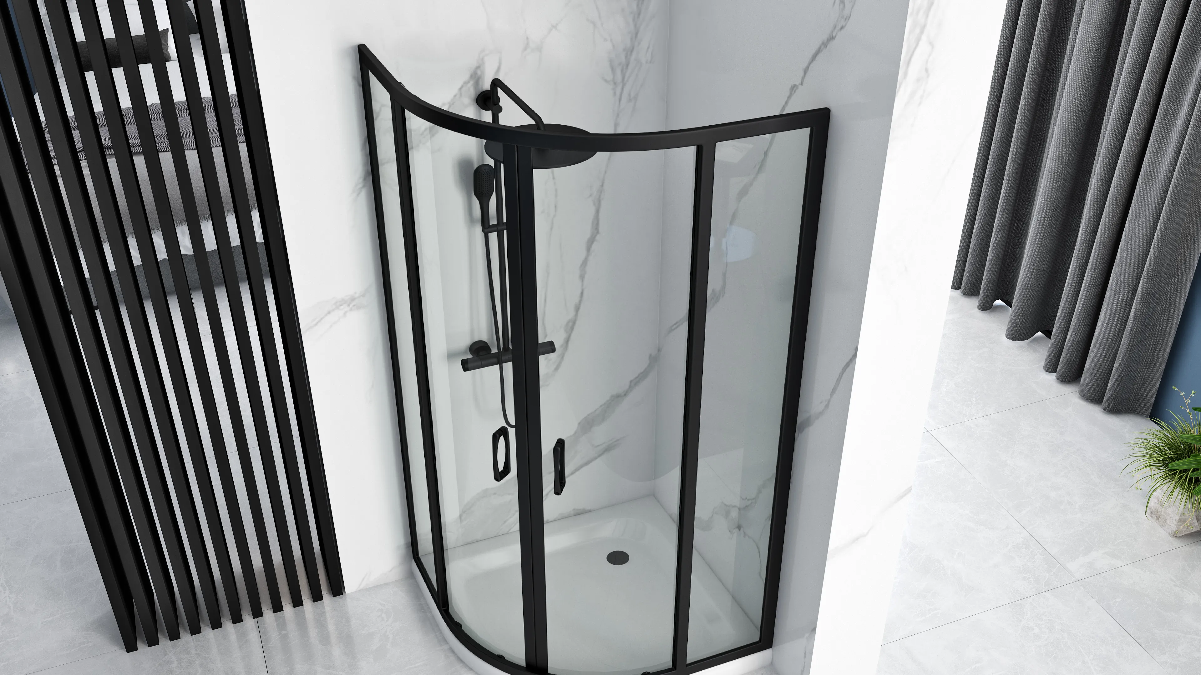 Cabină duș culisantă de colț mărime 80x80 cm finisaj negru mat cu cadiță duș albă sticlă securizată de 8 mm model Look Black [1]