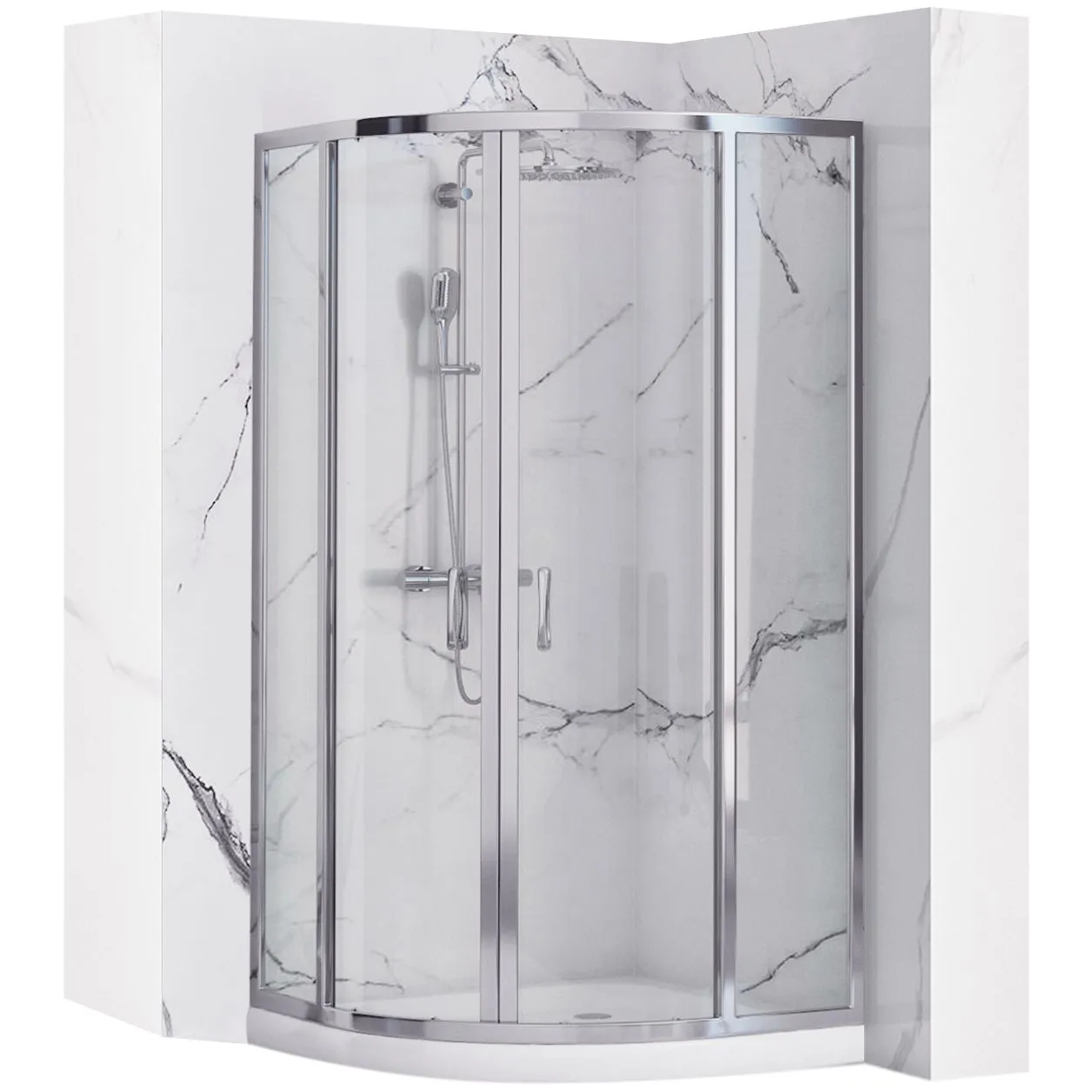 DUȘ - Cabină duș culisantă de colț mărime 80x80 culoare crom lucios cu cadiță duș albă sticlă securizată de 8 mm model Look