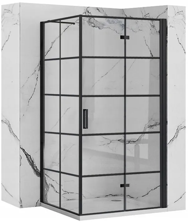 Cabină de duș pliabilă de colț mărime 80x80 cm finisaj negru mat sticlă securizată de 6 mm model Molier Black