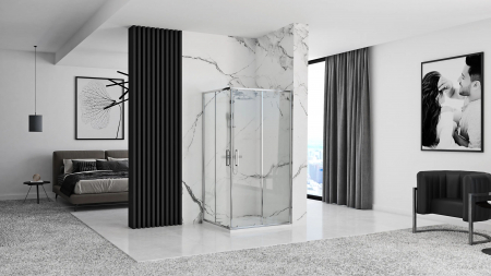 Cabină duș culisantă de colț mărime 80x100 culoare crom lucios sticlă securizată de 4 mm model Punto [2]