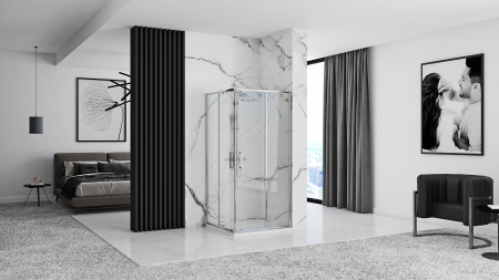 Cabină duș culisantă de colț mărime 80x80 cm culoare crom lucios sticlă securizată de 4 mm model Punto Chrome [2]