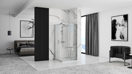 Cabină duș culisantă de colț mărime 80x80 cm culoare crom lucios sticlă securizată de 4 mm model Punto Chrome [3]