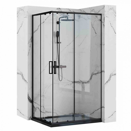 PROMOȚII - Cabină de duș culisantă de colț mărime 80x100 finisaj negru mat sticlă securizată de 4 mm model Punto