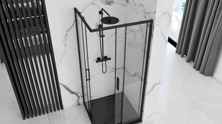 Cabină de duș culisantă de colț mărime 80x80 cm finisaj negru mat sticlă securizată de 4 mm model Punto Black [1]