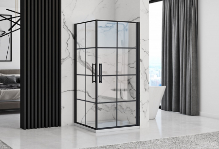 Cabină de duș batantă de colț mărime 80x100 finisaj negru mat sticlă securizată de 6 mm model Rubik [1]
