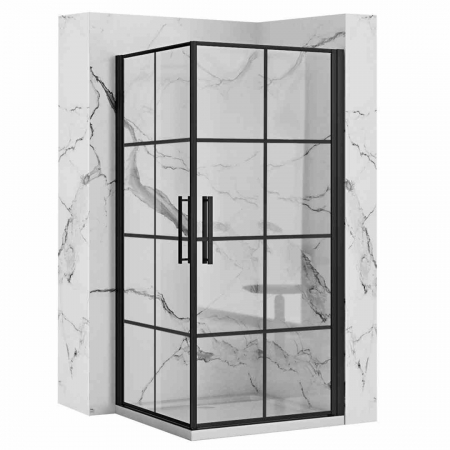 DUȘ - Cabină de duș batantă de colț mărime 80x100 finisaj negru mat sticlă securizată de 6 mm model Rubik