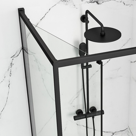 Cabină de duș culisantă de colț mărime 90x90 cm culoare negru mat sticlă securizată de 6 mm model Space In Black Matt [6]
