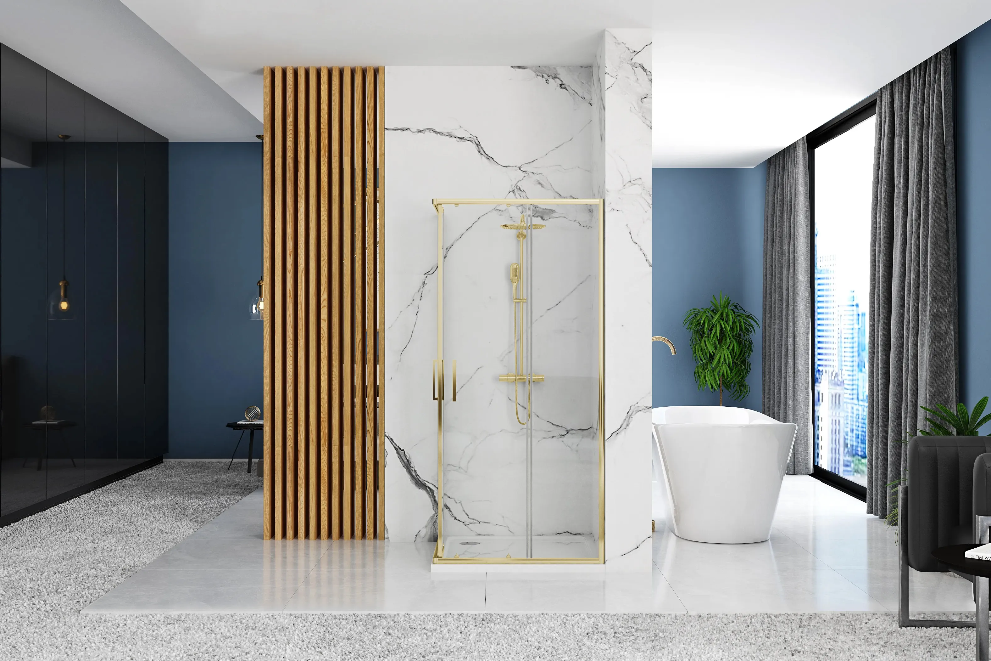 Cabină duș culisantă de colț mărime 80x100 culoare auriu lucios sticlă securizată de 4 mm model Punto Gold [4]