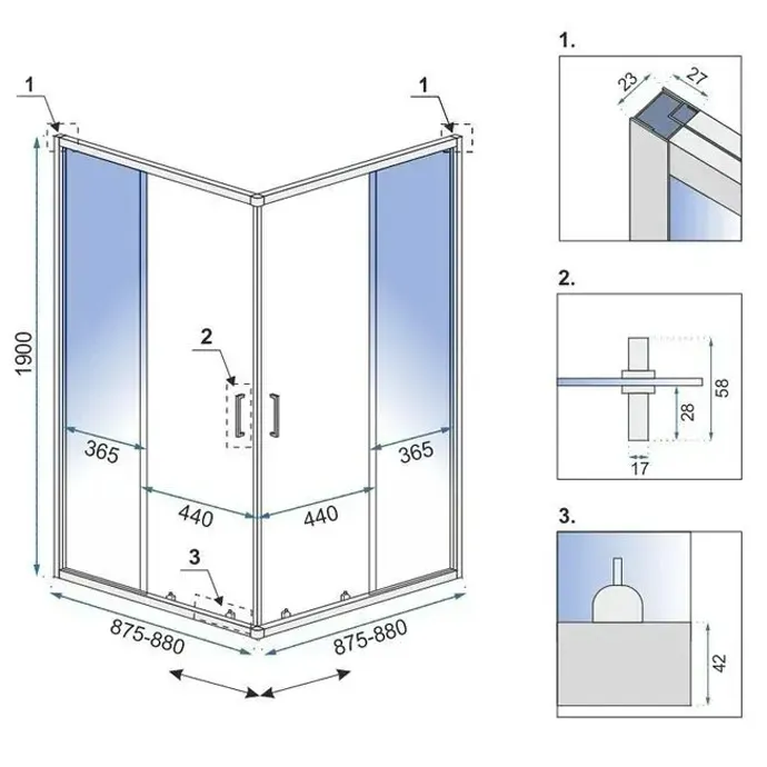Cabină duș culisantă de colț mărime 90x90 culoare auriu periat sticlă securizată de 5 mm model City Gold Brush [5]