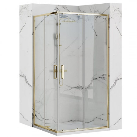 Cabină duș culisantă de colț mărime 80x100 culoare auriu lucios sticlă securizată de 4 mm model Punto Gold
