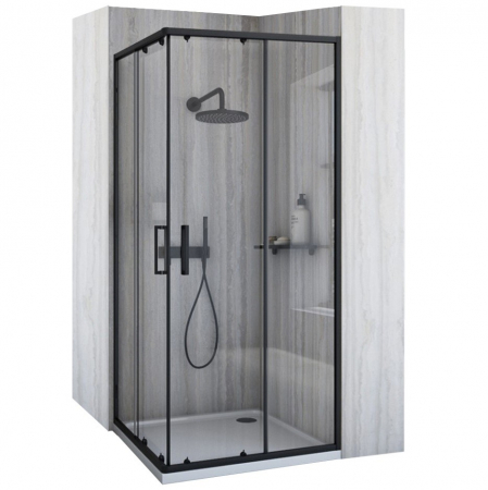 Cabine de duș - Cabină duș culisantă de colț mărime 80x80 cm finisaj negru mat sticlă securizată de 5 mm model City Black