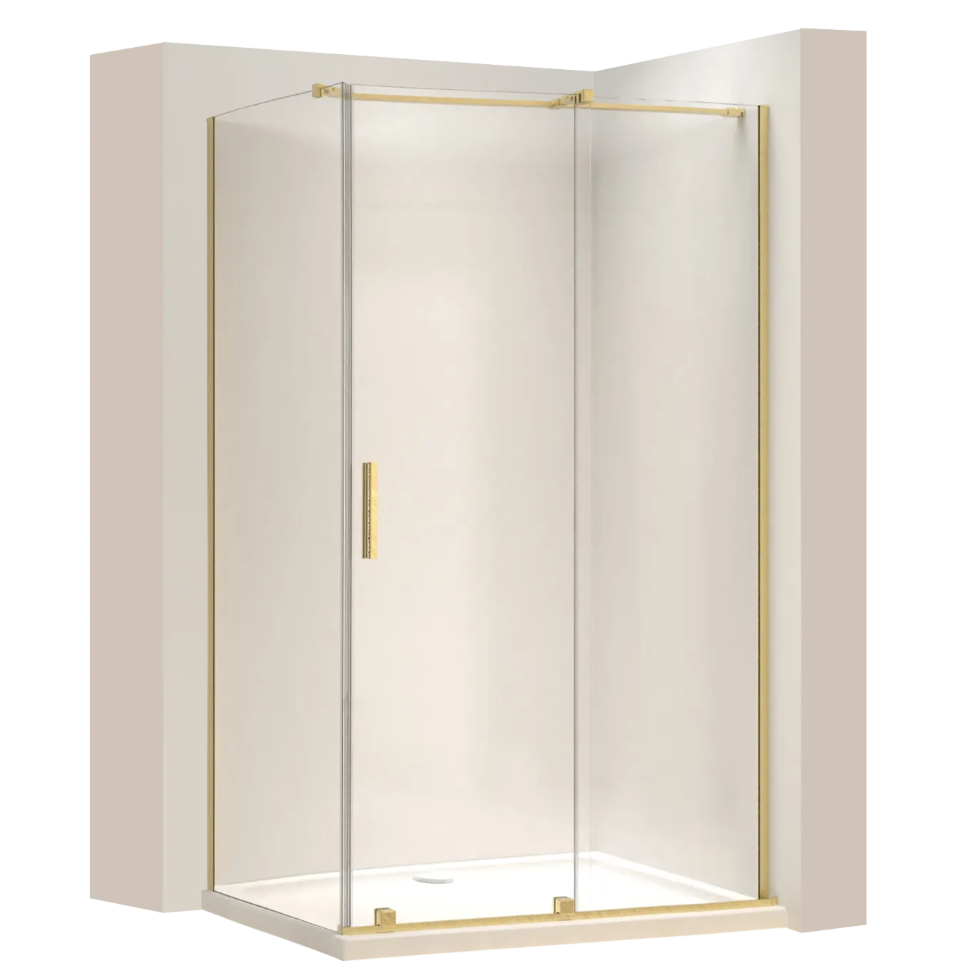 Cabină de duș culisantă de colț mărime 120x100 cm finisaj auriu periat sticlă securizată de 6 mm model Montana Gold Brush