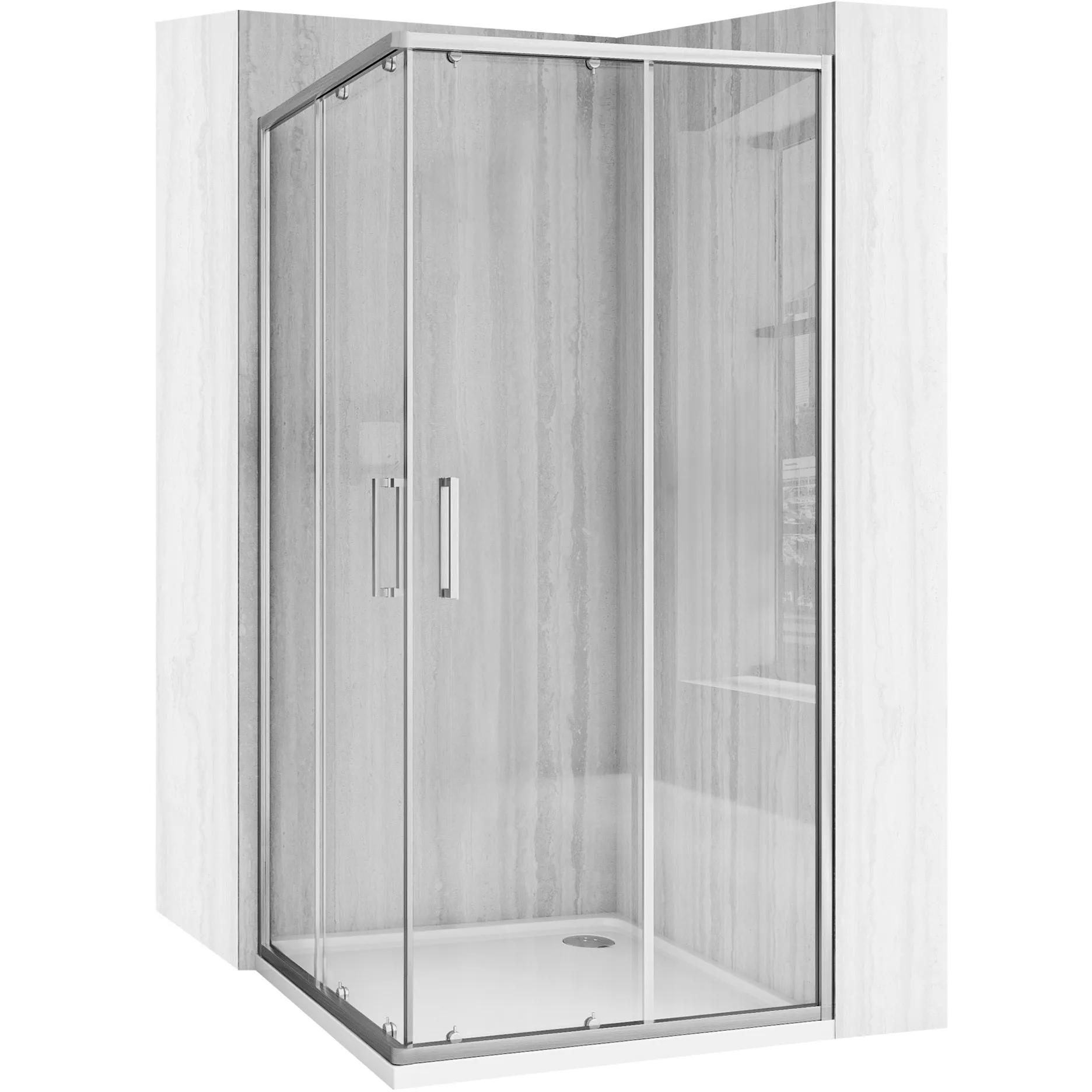 Cabine de duș - Cabină duș culisantă de colț mărime 90x90 finisaj crom periat sticlă securizată de 5 mm model City Brushed Nickel