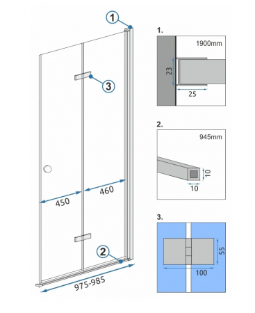 Cabină duș pliabilă de colț mărime 80x100 culoare crom lucios sticlă securizată de 6 mm model Fold N2 Modul [7]