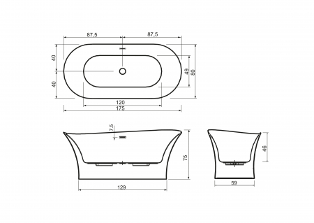 Cadă freestanding formă ovală 175x80x75 cm culoare albă model Amelia [6]