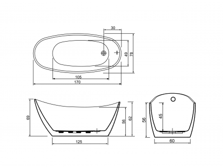 Cadă freestanding formă ovală 170x78x69 cm culoare alb și galben model Ariana [2]