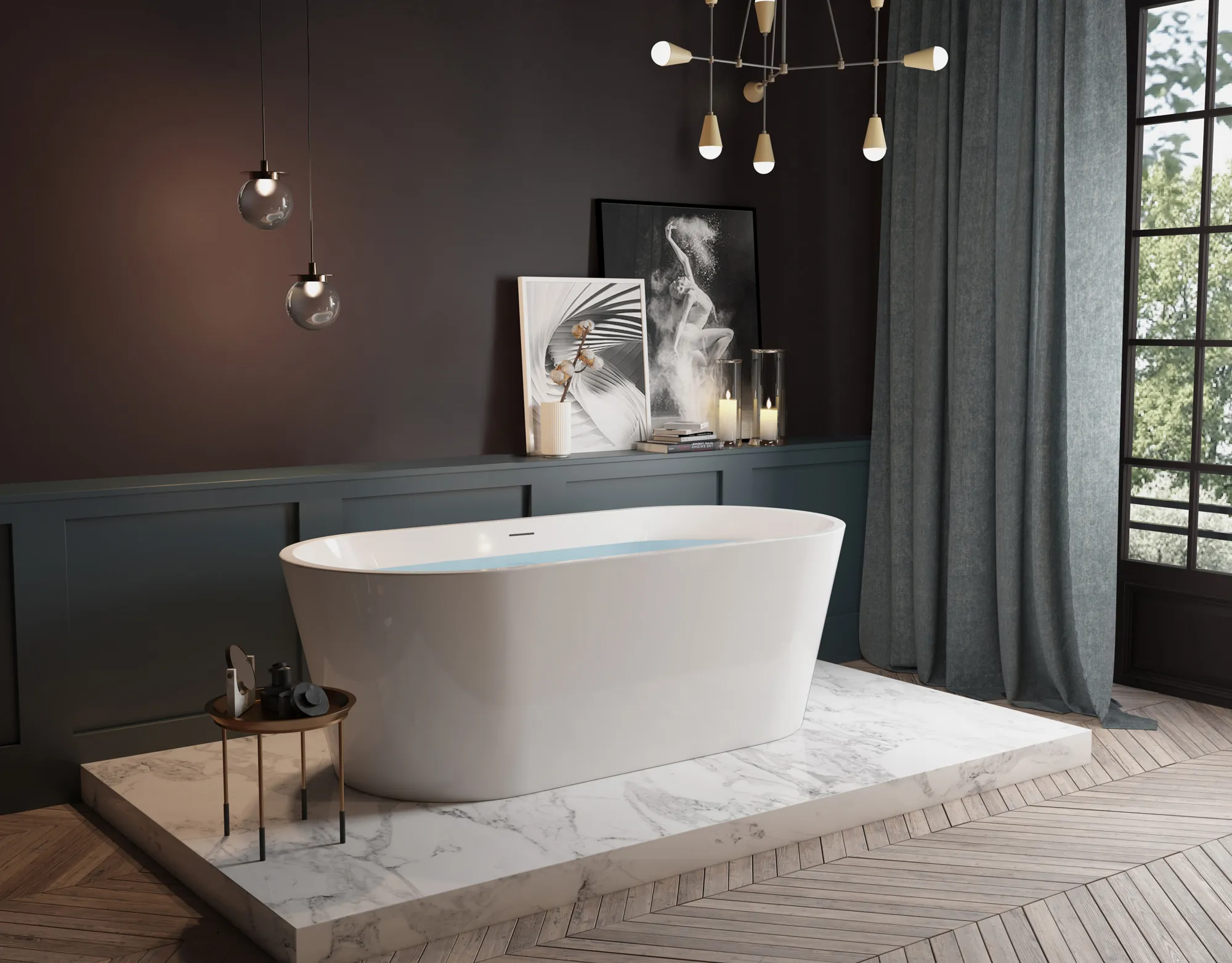 Cadă freestanding formă ovală 152x73x55 cm culoare albă model Milano [1]