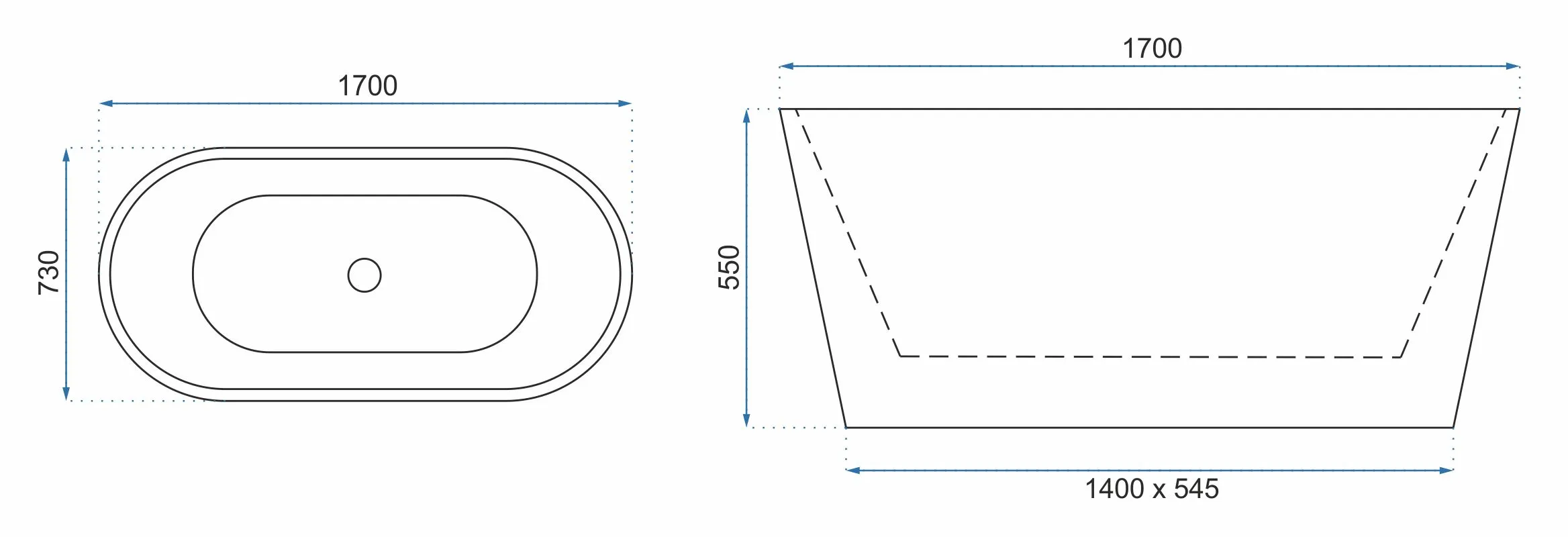 Cadă freestanding formă ovală mărime 170x73x55 cm culoare albă model Milano White [5]