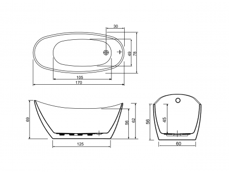 Cadă freestanding formă ovală 170x78x69 cm culoare alb și albastru model Ariana [2]
