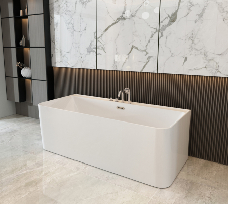 Căzi Freestanding - Cadă freestanding lipită de perete formă dreptunghiulară 170x80x59 cm culoare albă model Rivana