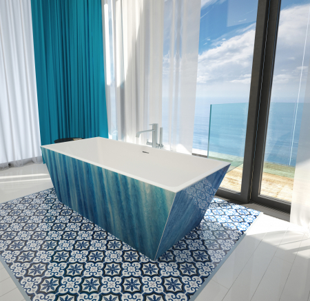 Cadă freestanding formă dreptunghiulară 170x80x59 cm culoare alb și albastru model Perla [3]