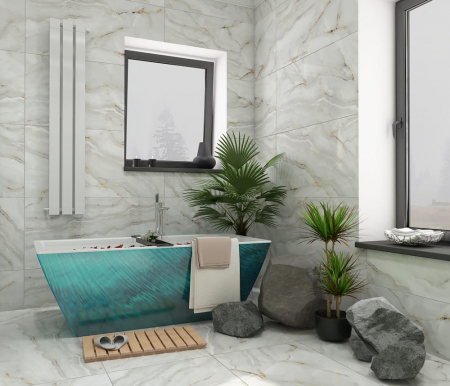 Cadă freestanding formă dreptunghiulară 170x80x59 cm culoare alb și verde model Perla [2]