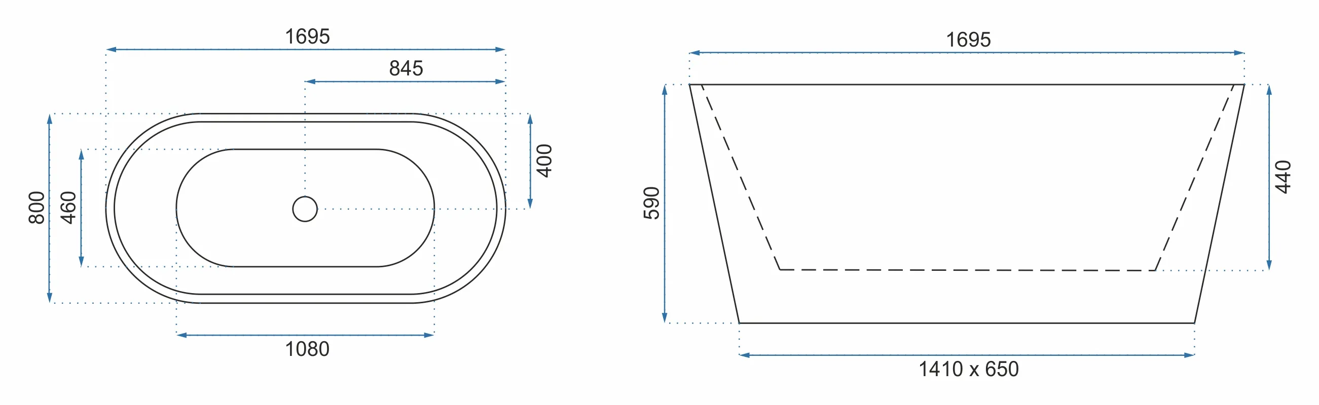 Cadă freestanding formă ovală 170x80x59 cm culoare albă model Silvano [6]