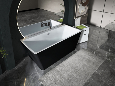 Căzi Freestanding - Cadă freestanding lipită de perete formă dreptunghiulară 170x74x59 cm culoare alb și negru model Tania