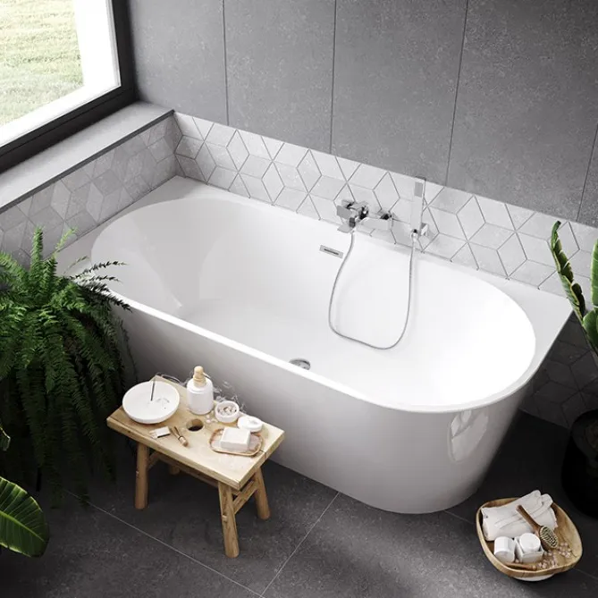 Cadă freestanding lipită de perete partea stângă formă dreptunghiulară 160x80x58 cm culoare albă model Sydney [1]