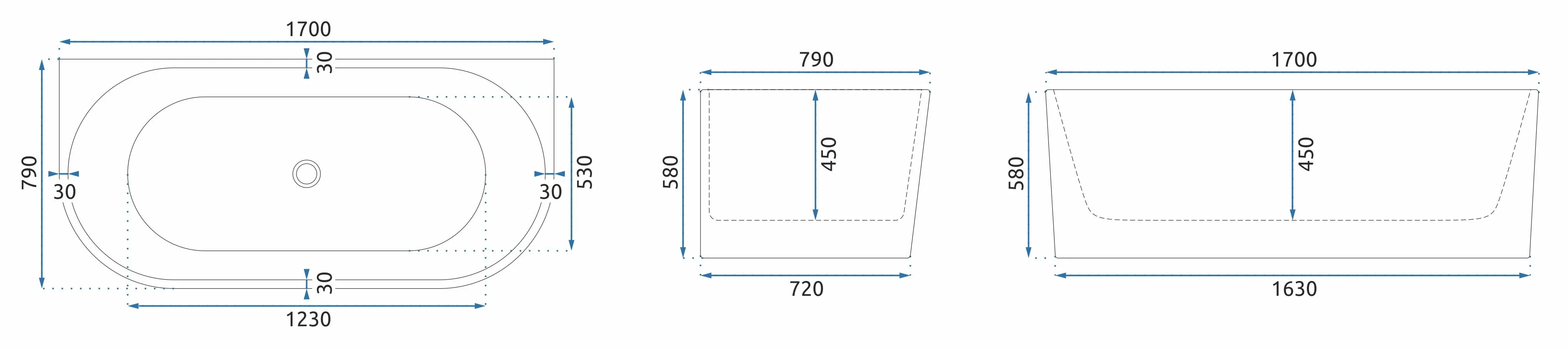Cadă freestanding lipită de perete formă dreptunghiulară 170x79x58 cm culoare albă model Veneta [6]