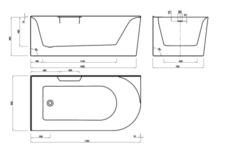 Cadă freestanding lipită de perete partea stângă formă dreptunghiulară 170x85x60 cm culoare albă model AT610L [5]