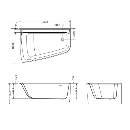 Cadă freestanding lipită de perete partea stângă formă asimetrică 150x100 cm culoare albă model Melody Stanga [6]