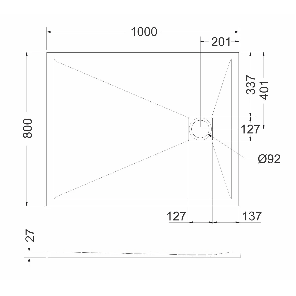 Cădiță de duș mărime 80x100 cm culoare gri mat formă dreptunghiulară din compozit model Eliza Grey [4]