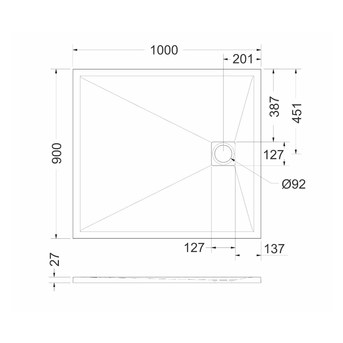 Cădiță de duș mărime 90x100 cm culoare crem mat formă dreptunghiulară din compozit model Eliza Cream [4]