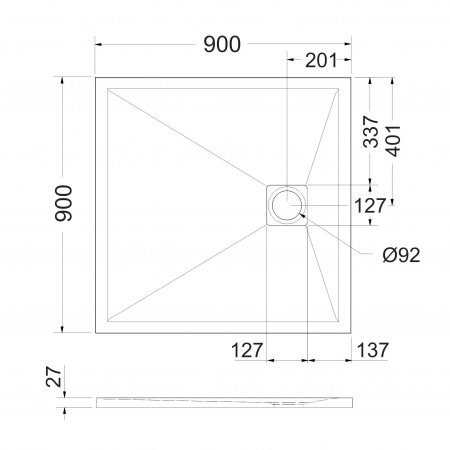 Cădiță de duș mărime 90x90 cm culoare gri mat formă pătrată din compozit model Eliza Grey [4]