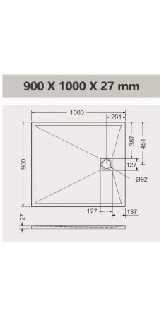 Cădiță de duș mărime 90x100 cm culoare negru mat formă dreptunghiulară din compozit model Eliza Black [4]