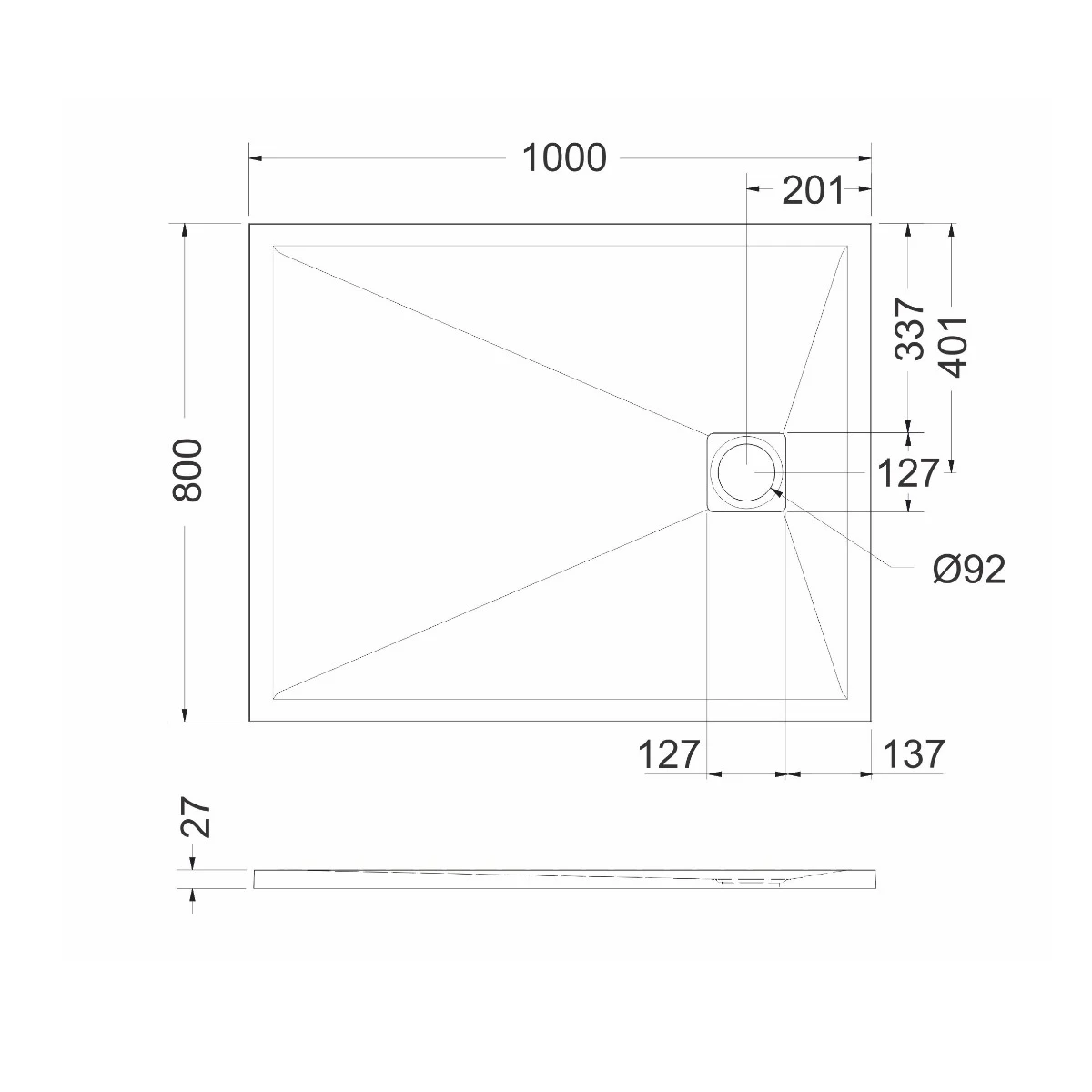 Cădiță duș mărime 80x100 cm culoare crem mat formă dreptunghiulară din compozit model Eliza Cream [4]
