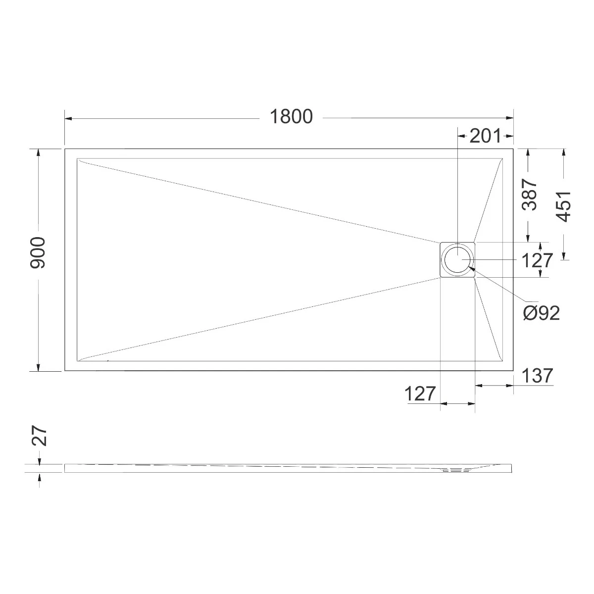Cădiță duș mărime 90x180 cm  culoare alb mat formă dreptunghiulară din compozit model Zara White [3]