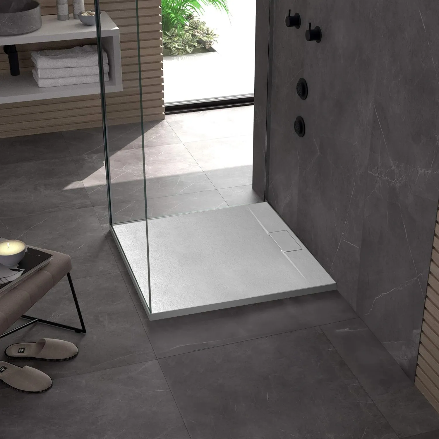 Cădiță duș mărime 90x90 cm culoare alb mat formă pătrată din acril mineral model Bazalt White [3]