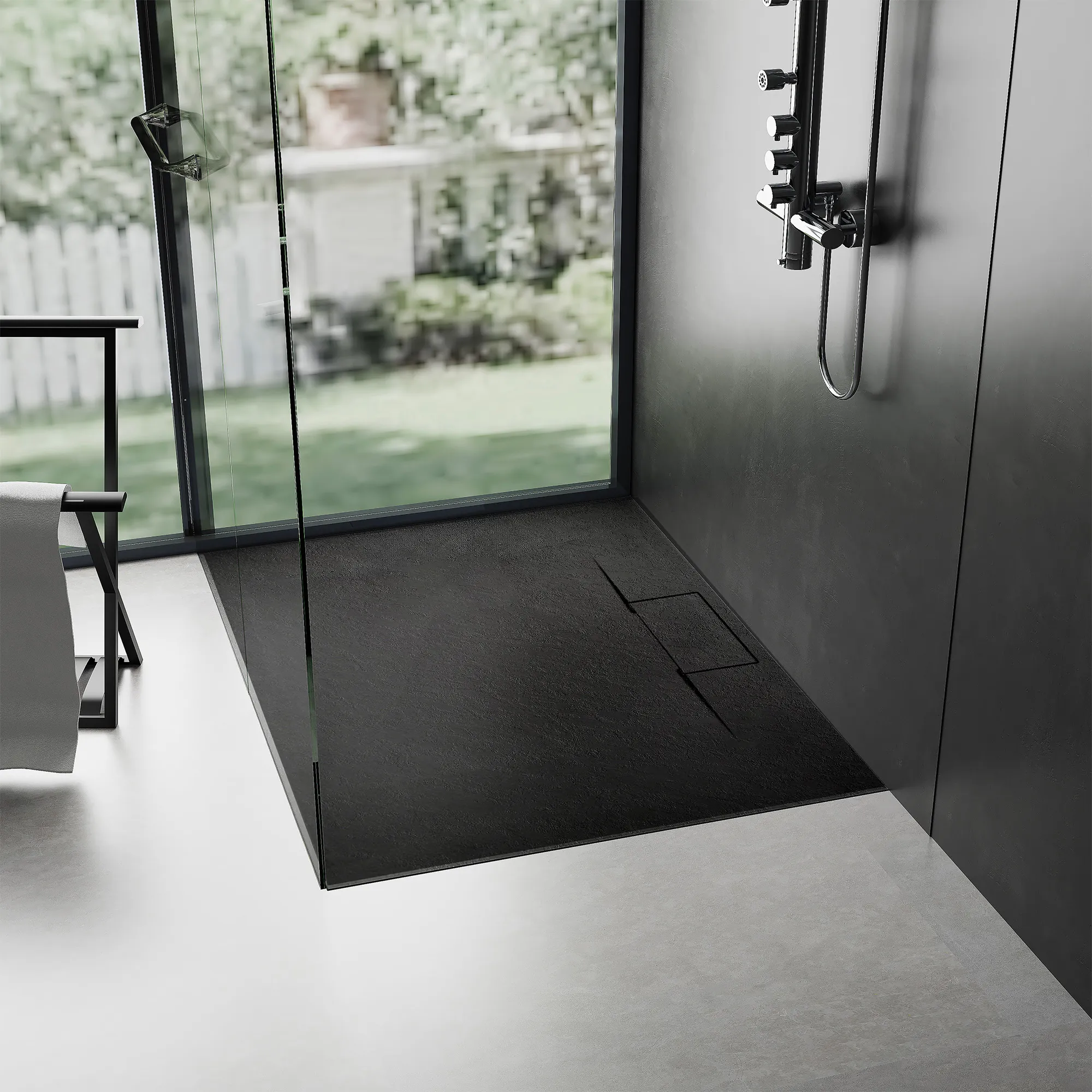 Cădiță duș mărime 90x120 culoare negru mat formă dreptunghiulară din acril mineral model Bazalt Long Black [3]