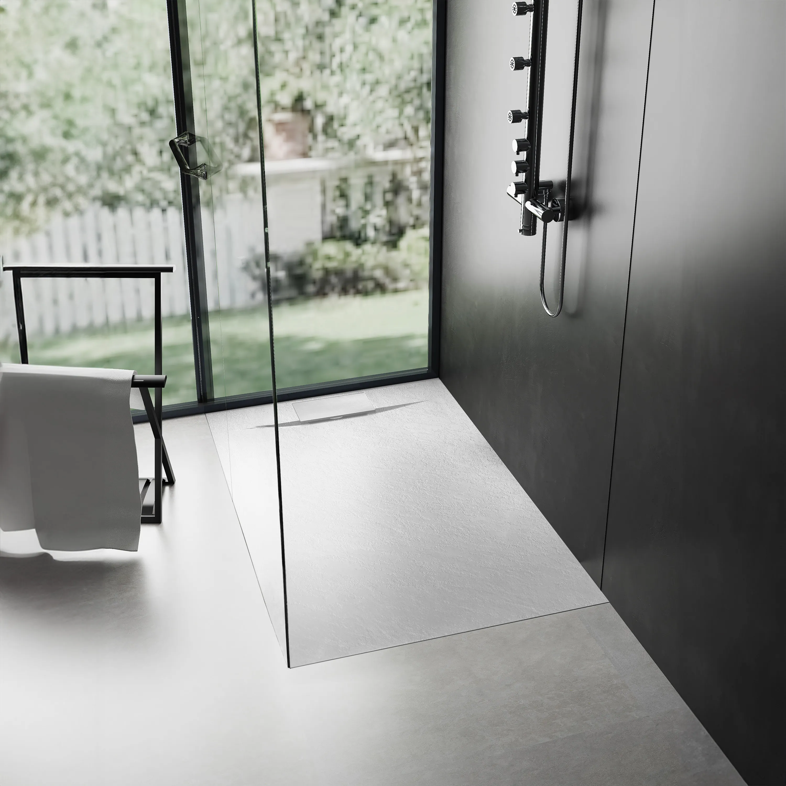 Cădiță duș mărime 80x120 culoare alb mat formă dreptunghiulară din acril mineral model Bazalt White [2]