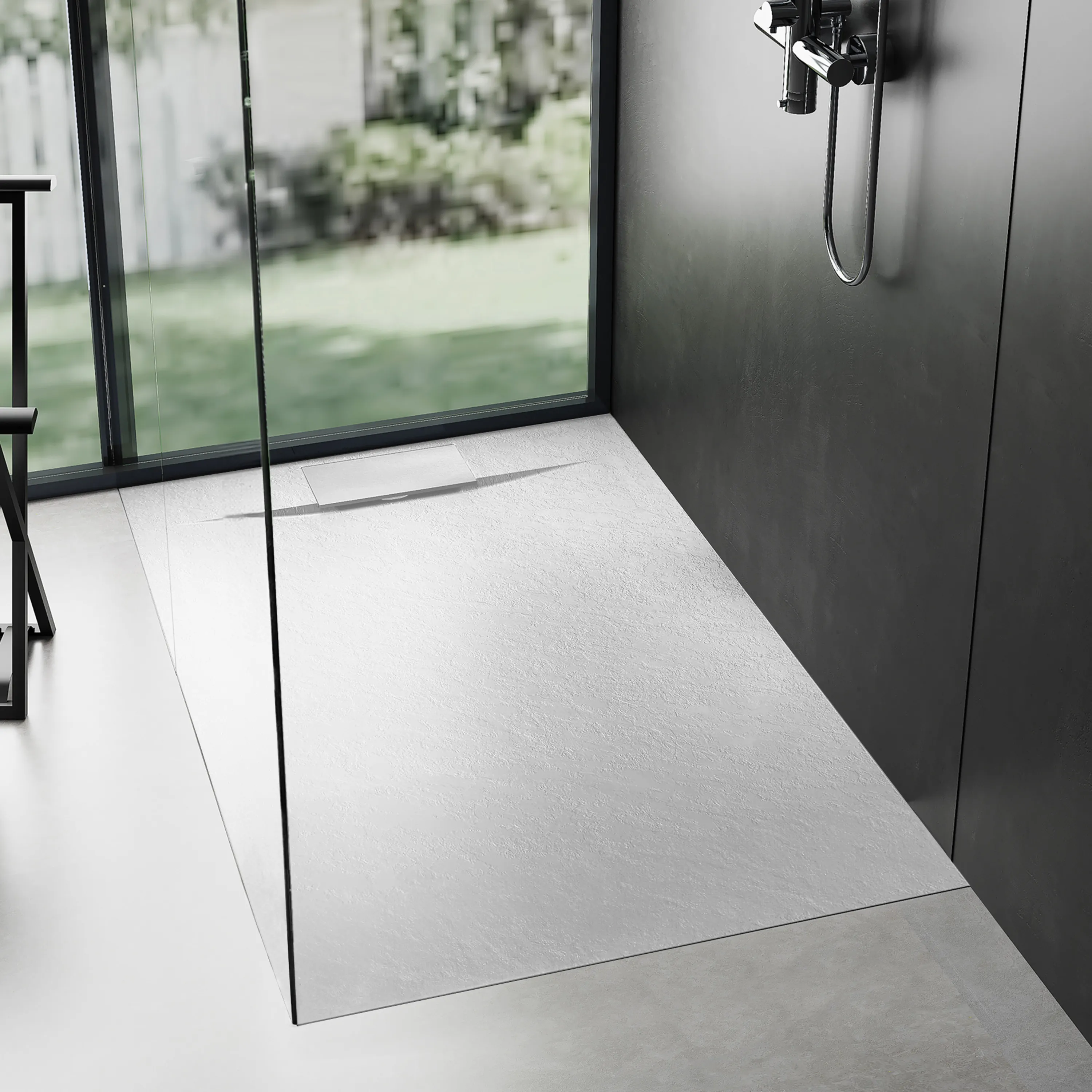 Cădiță duș mărime 80x120 culoare alb mat formă dreptunghiulară din acril mineral model Bazalt White [1]
